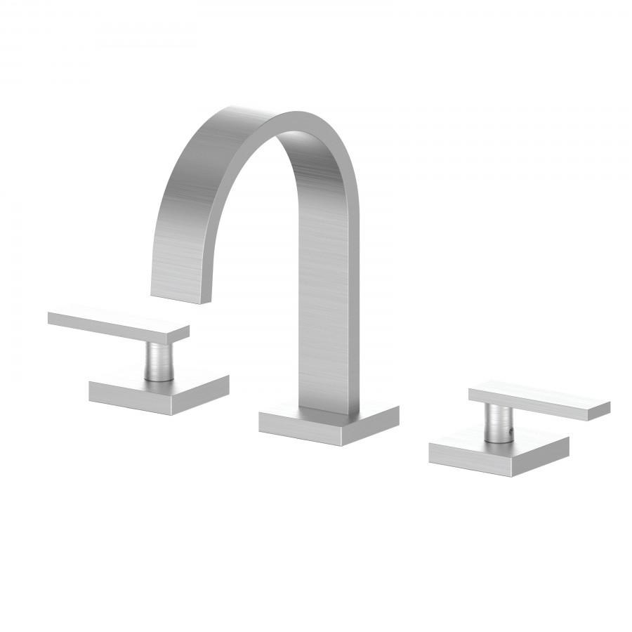 Brushed nickel widespread bath faucet set with arched spout and 2 handles