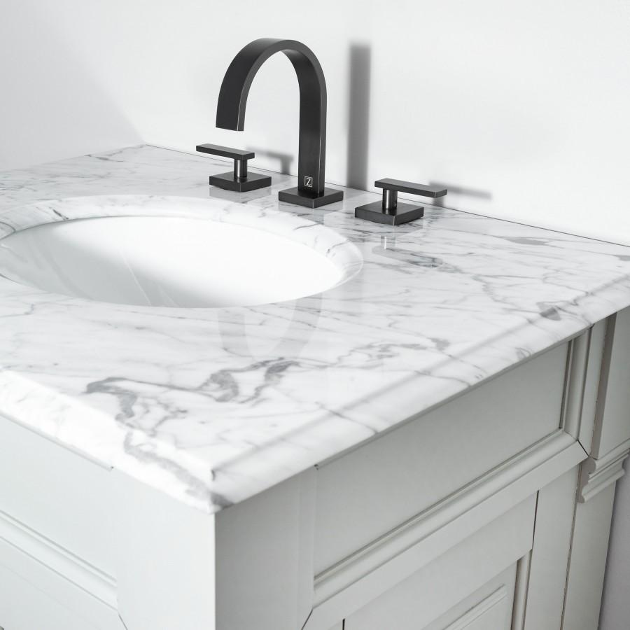 Gun metal widespread bathroom faucet with tall curved spout and two cross handles