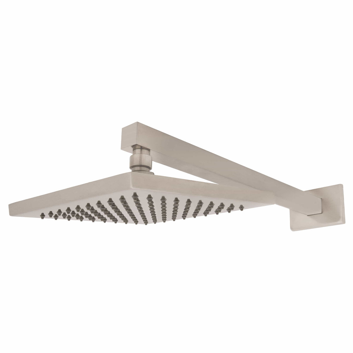 Brushed nickel overhead rain shower head with spray nozzles and side water outlet