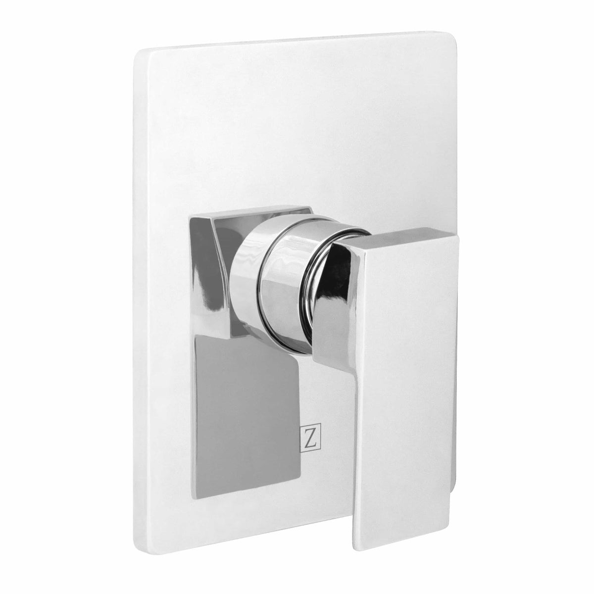 Chrome single-handle shower faucet trim with round control and square plate