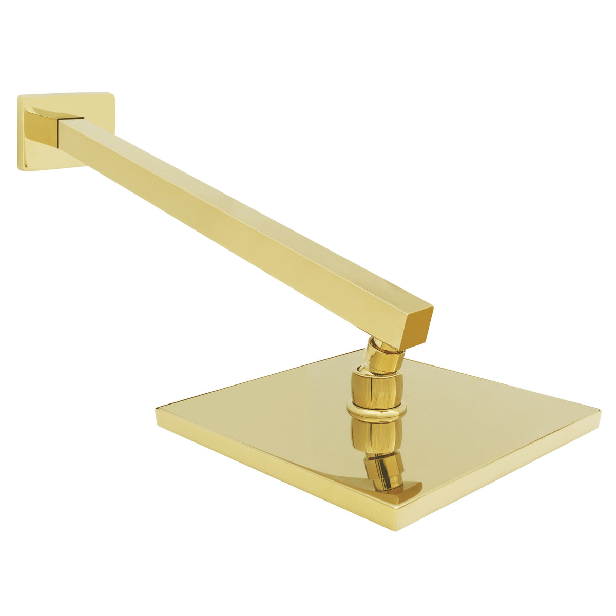 Polished gold shower faucet spout with square base plate and wall lever