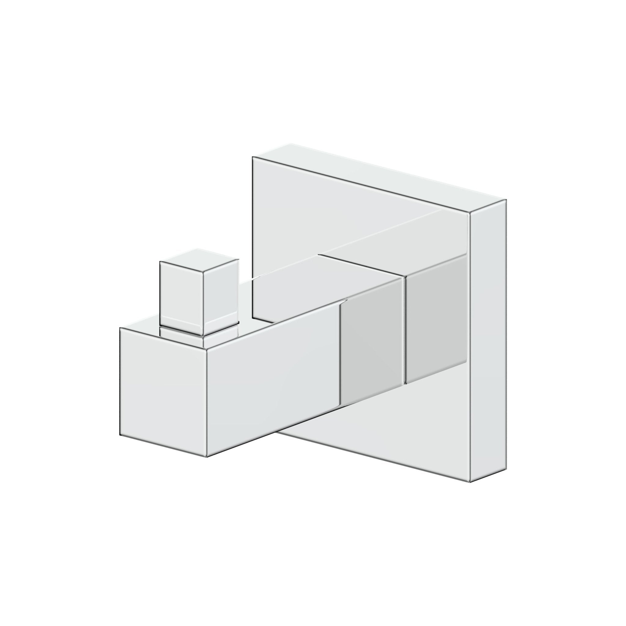 Brushed nickel towel hook with geometric square backplate and flat top arm