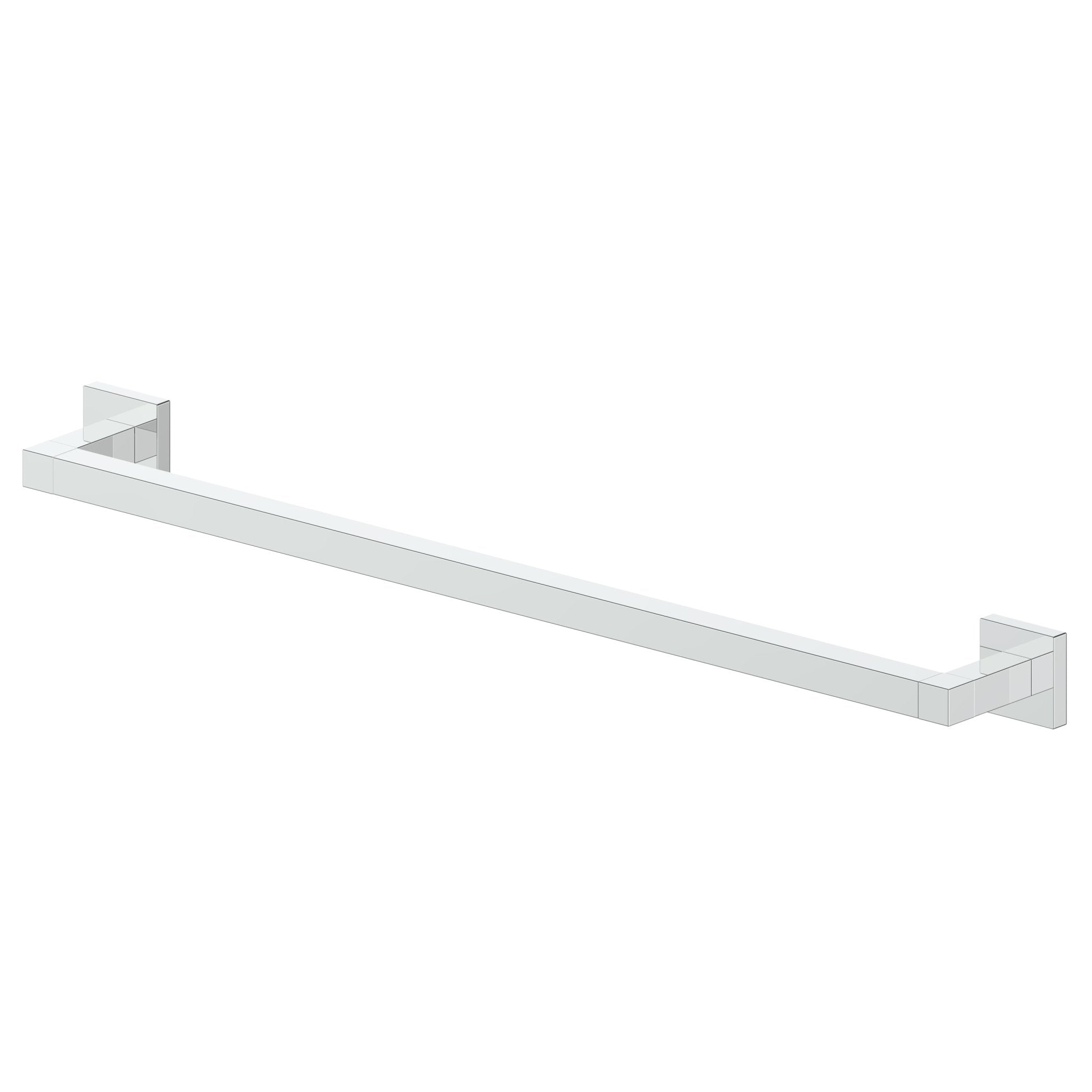 Chrome wall-mounted towel bar with rectangular end brackets