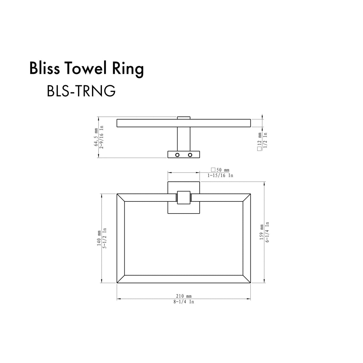 Matte black wall-mounted towel ring with small square mounting base
