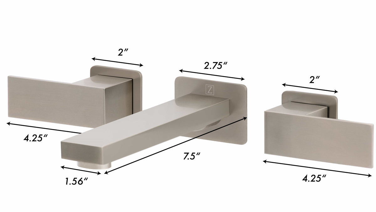 Champagne bronze wall-mount faucet size diagram with 7.5 in spout length