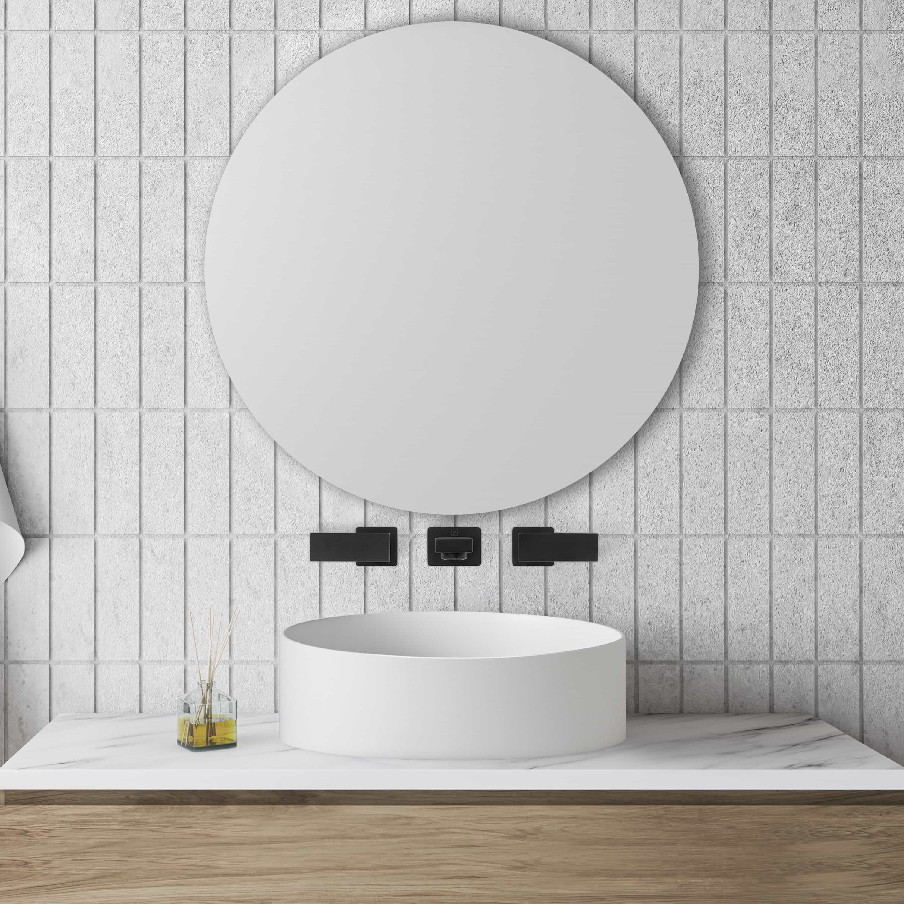Matte black wall-mounted bath faucet with spray head and spout controls