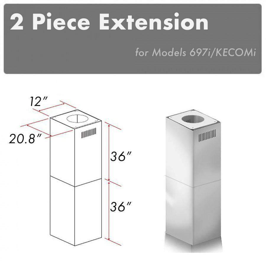 Stainless steel 2-piece chimney flue extension with square top opening and vent slots