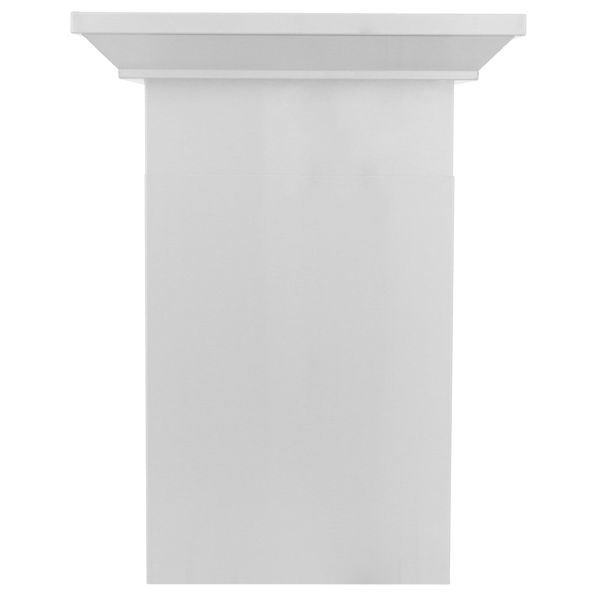 White crown molding profile for wall-mount range hood, front view with top cap