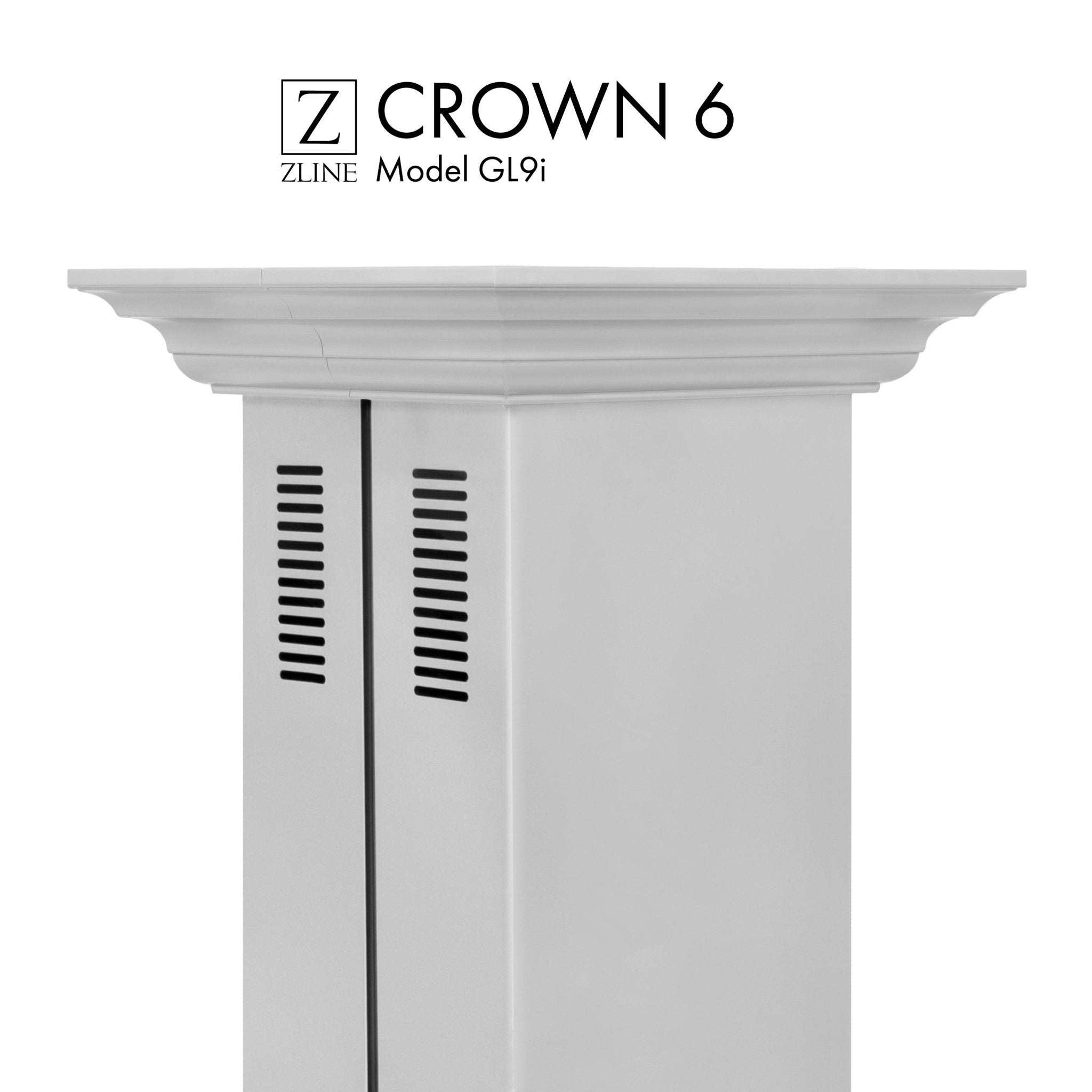 ZLINE crown molding profile with grille slits, white, for island range hood