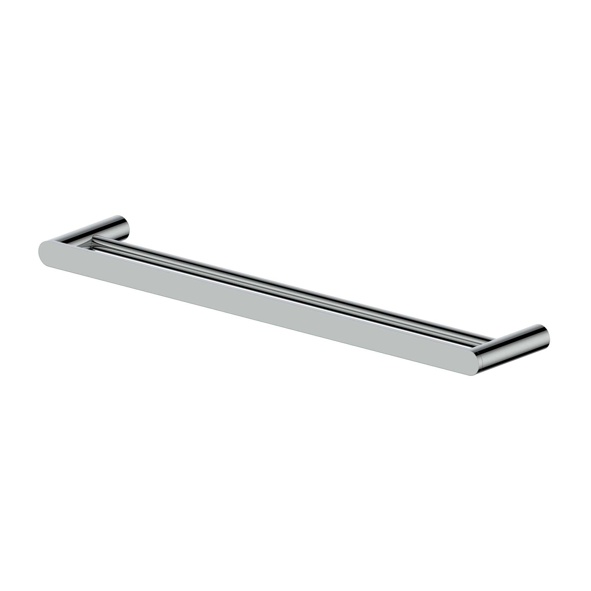Chrome double towel rail with two cylindrical end mounts and two bars