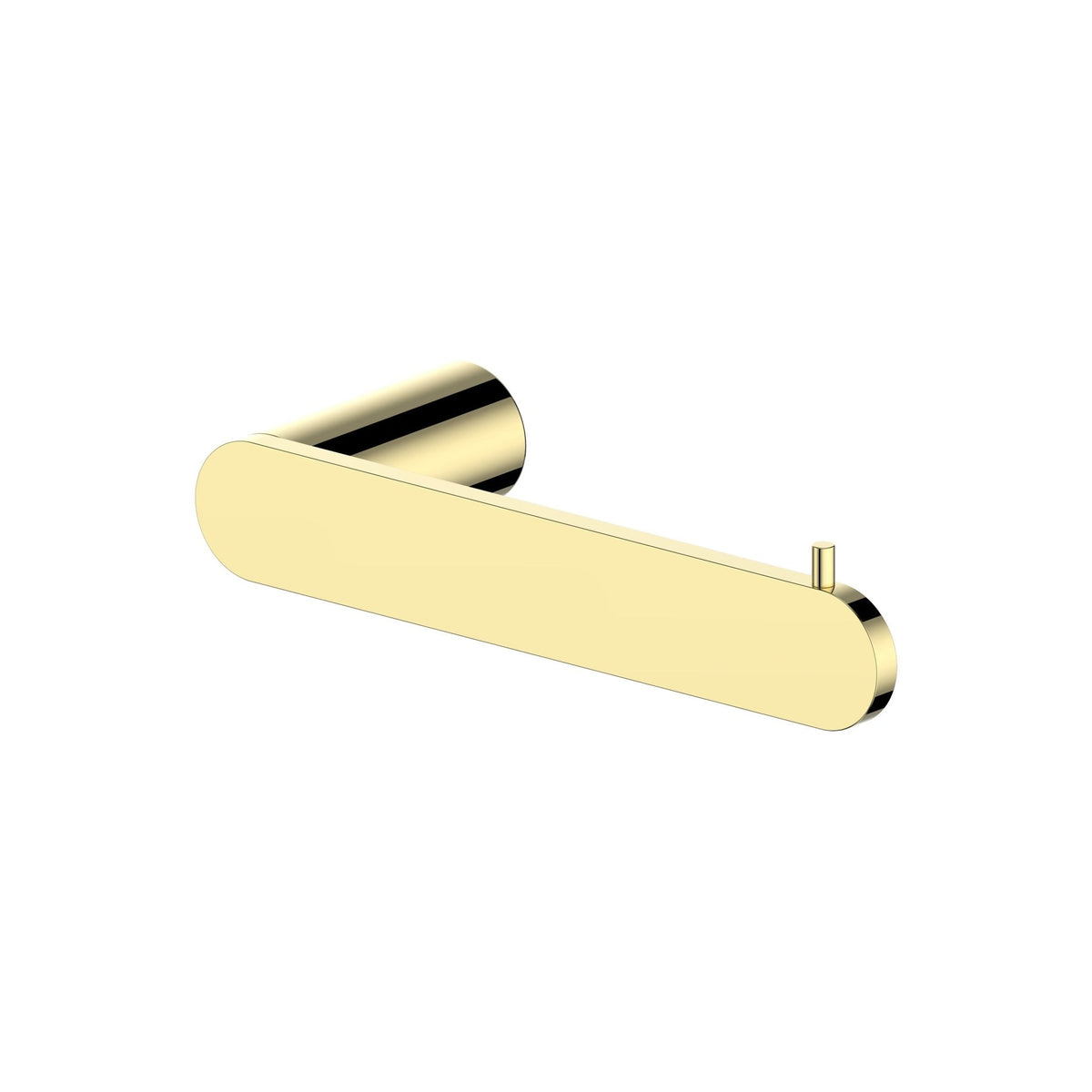 Polished gold towel holder with long bar, rounded ends, and black inner core