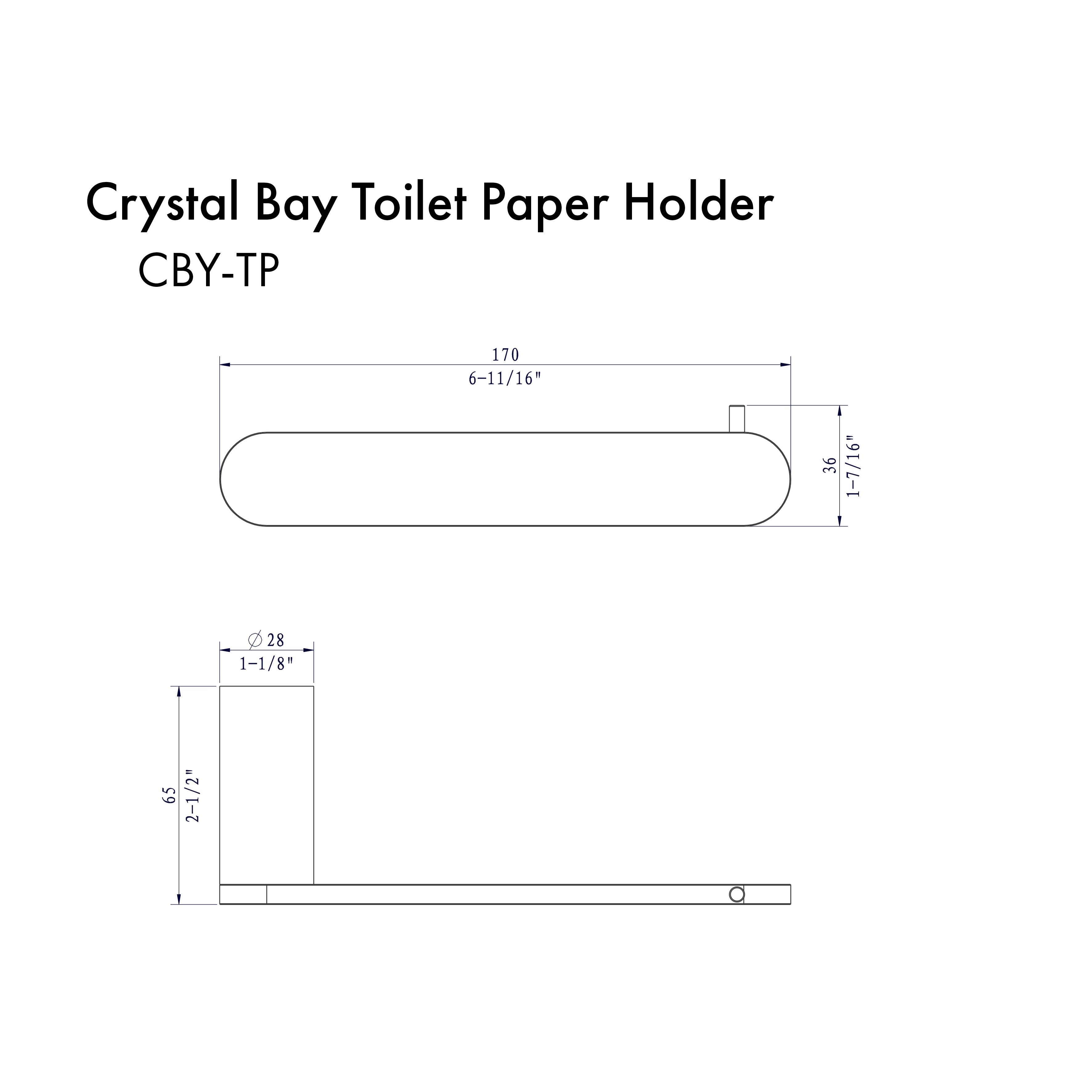 Toilet paper holder dimension diagram with roller and mounting base