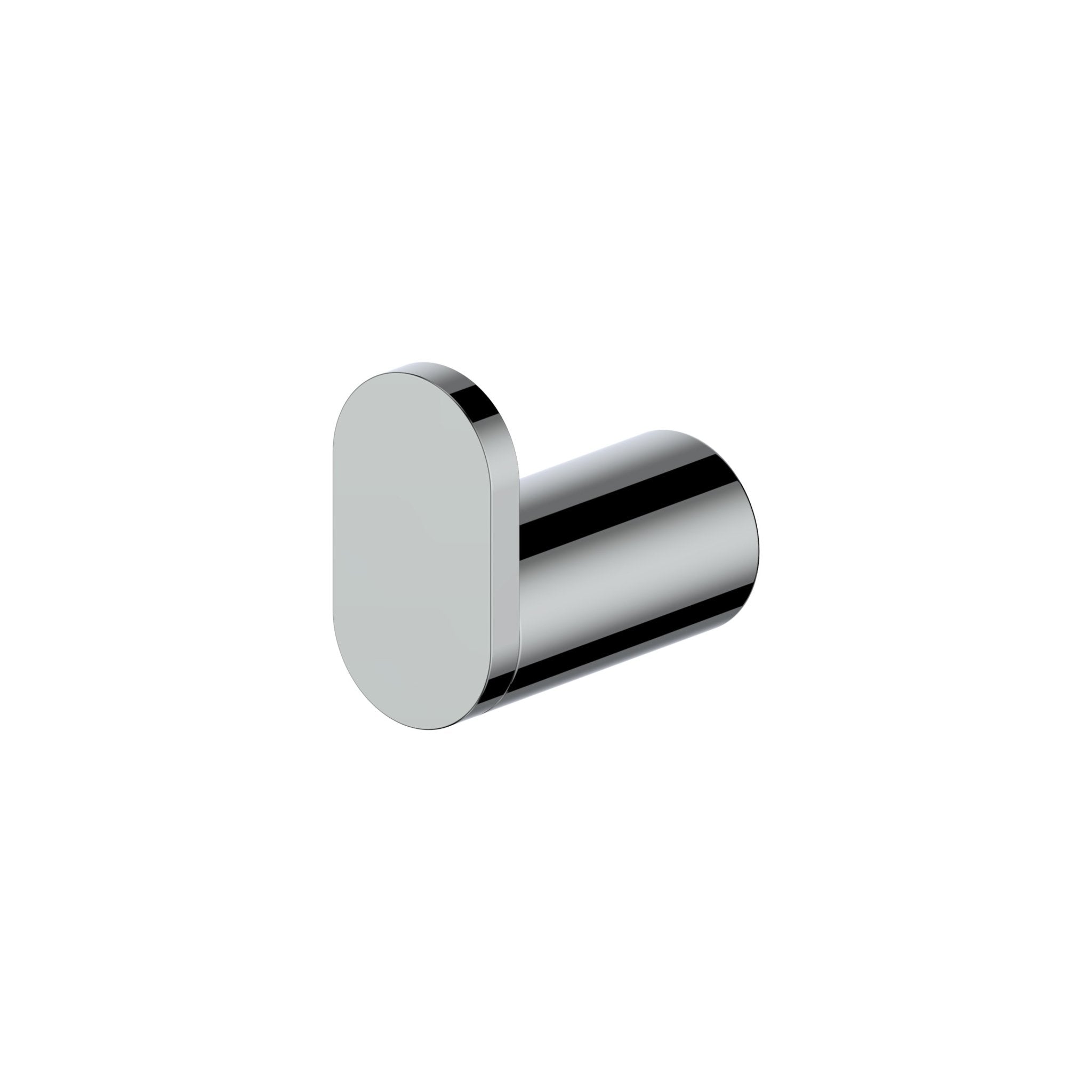 Chrome towel hook with rounded wall plate and cylindrical arm