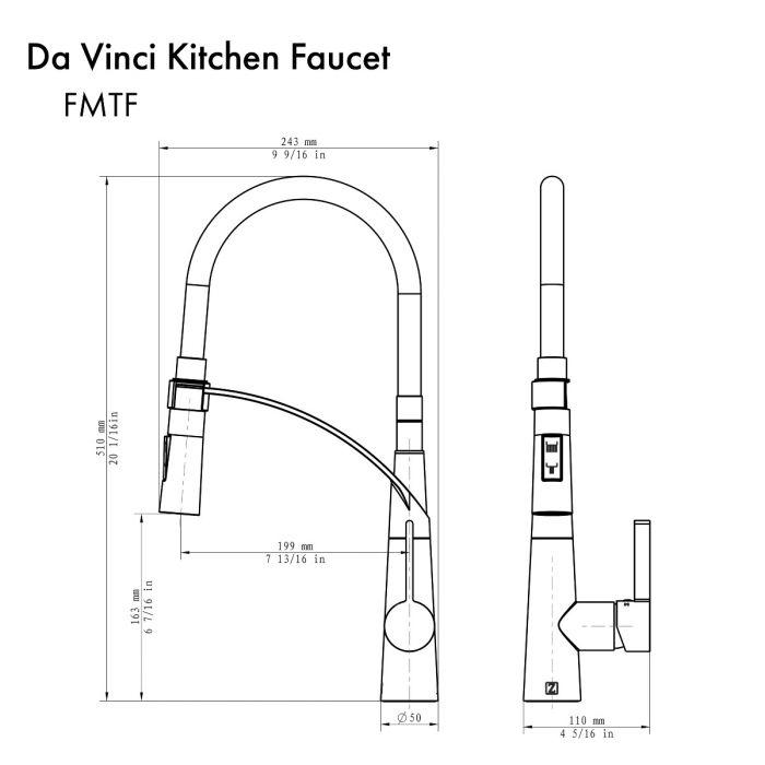 Brushed nickel kitchen faucet diagram with arched spout and side handles