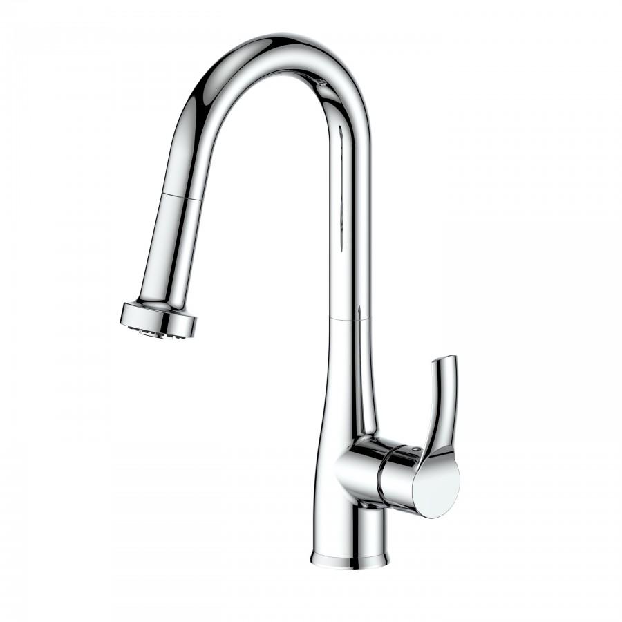 Chrome kitchen faucet with tall arched spout and single lever control