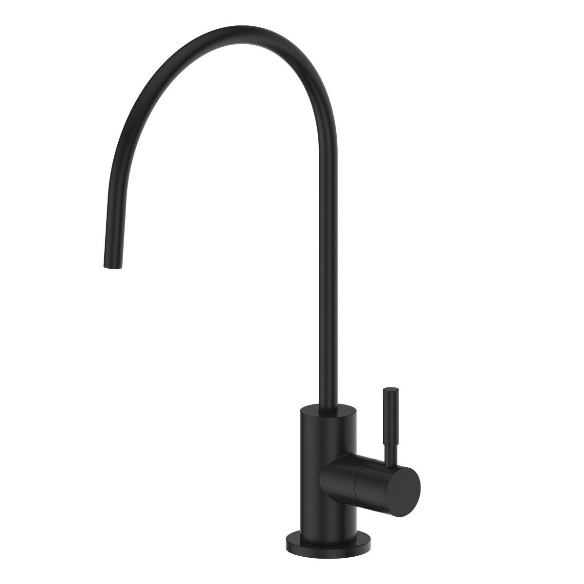 Matte black beverage faucet with curved gooseneck spout and side lever handle
