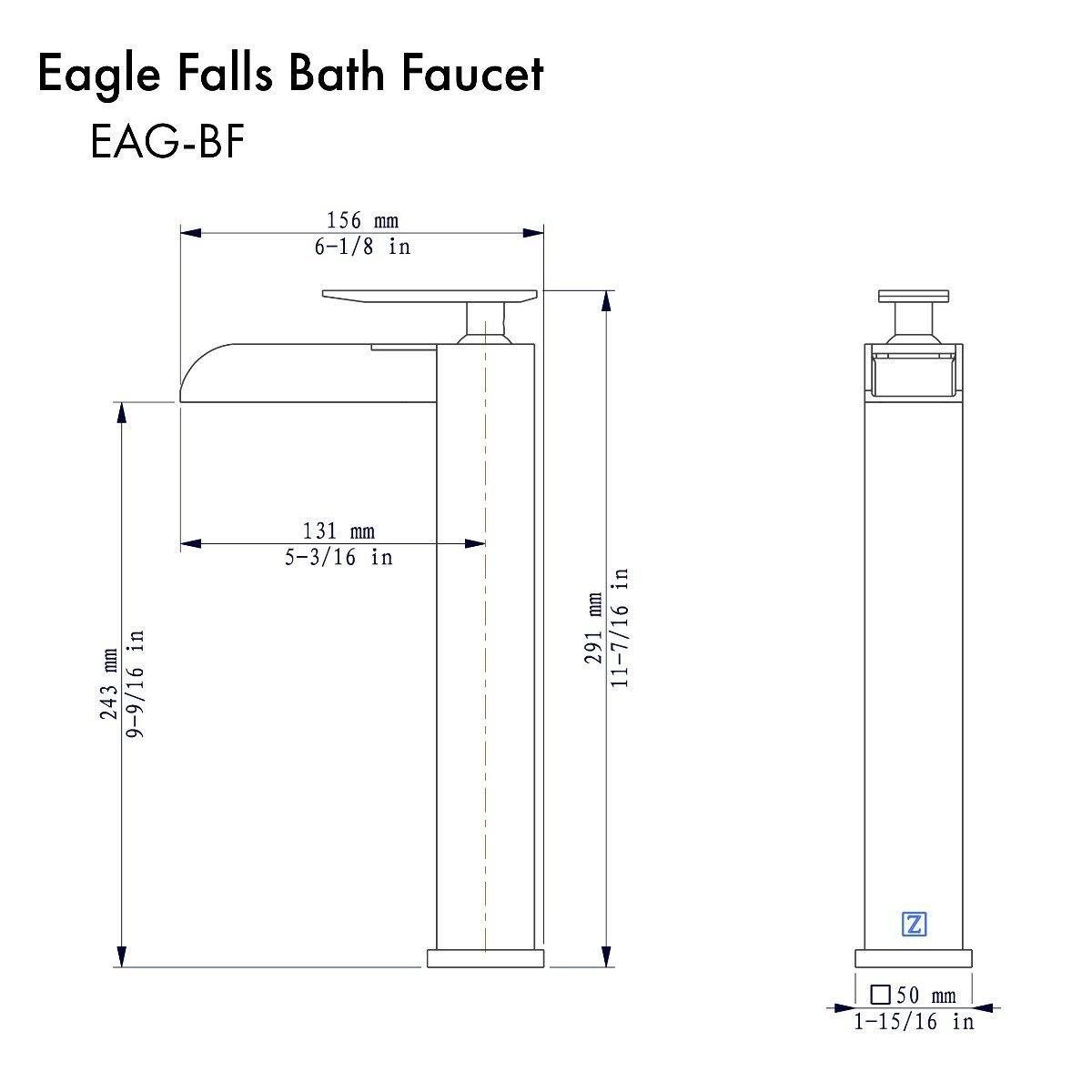 Gun metal single-handle bath faucet with tall spout and square base (EAG-BF)