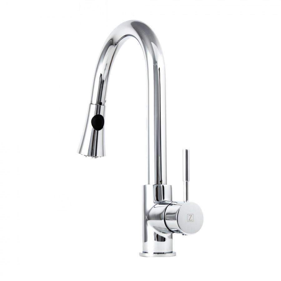 Chrome kitchen faucet with tall spout and round knob handle