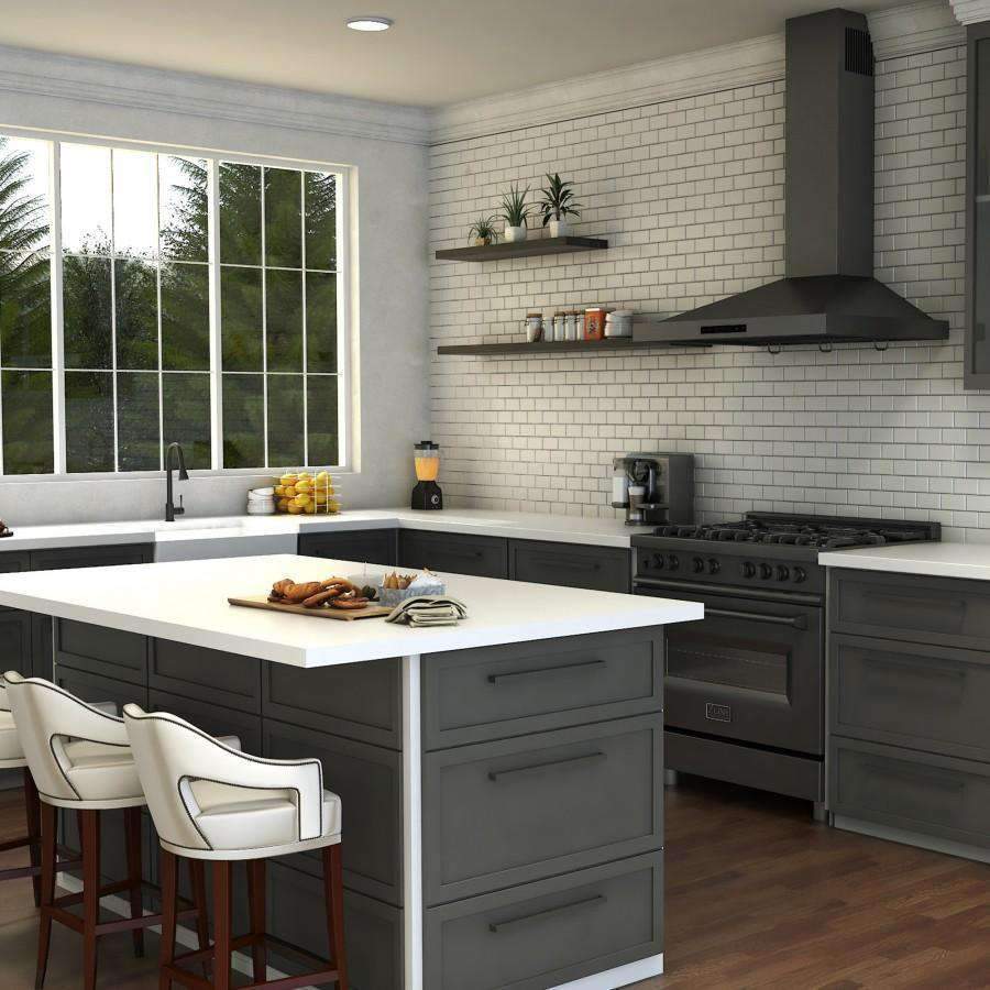 Matte black kitchen faucet with tall curved spout and single deck base