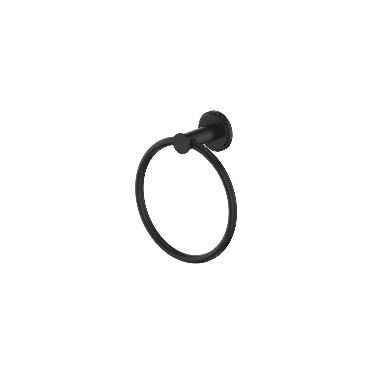 Matte black towel ring with round backplate and curved circular holder