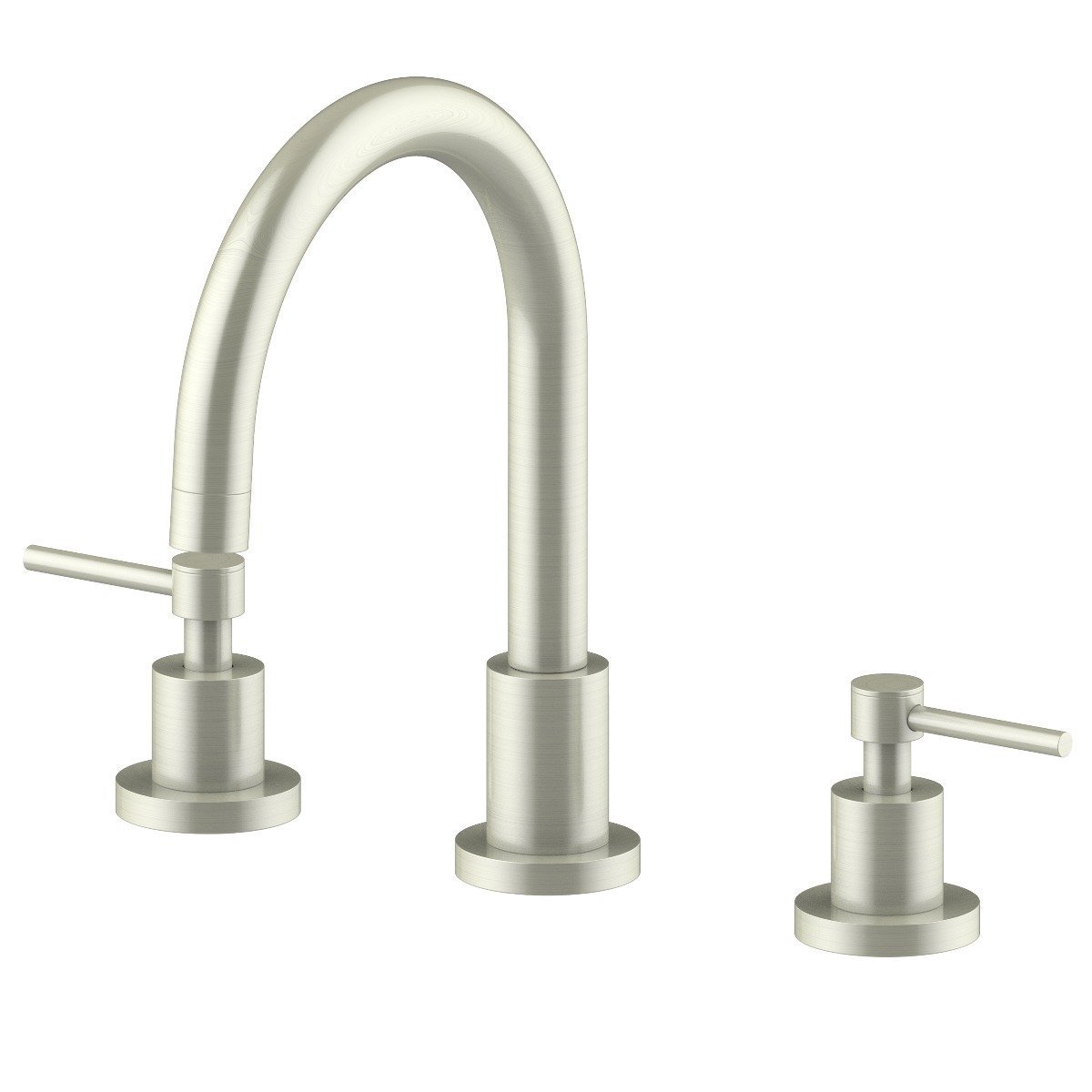 Brushed nickel widespread bath faucet set with tall arched spout and two lever handles