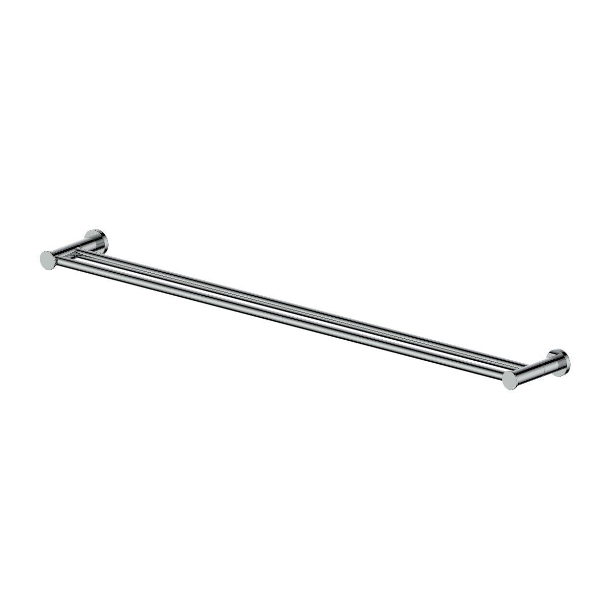 Chrome double towel rail with two parallel bars and rounded end mounts