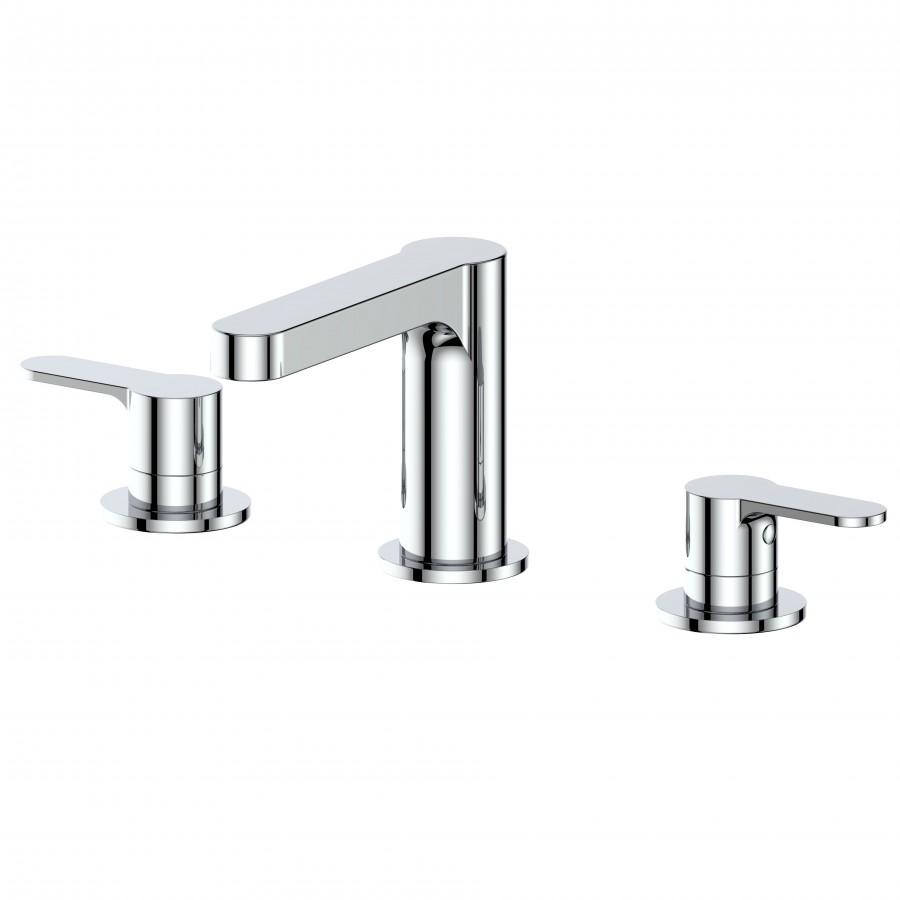 Chrome widespread bath faucet set with tall spout and two side handles