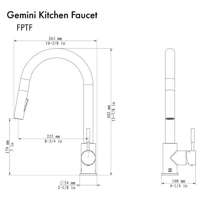 Kitchen faucet dimension diagram with tall arched spout and single lever
