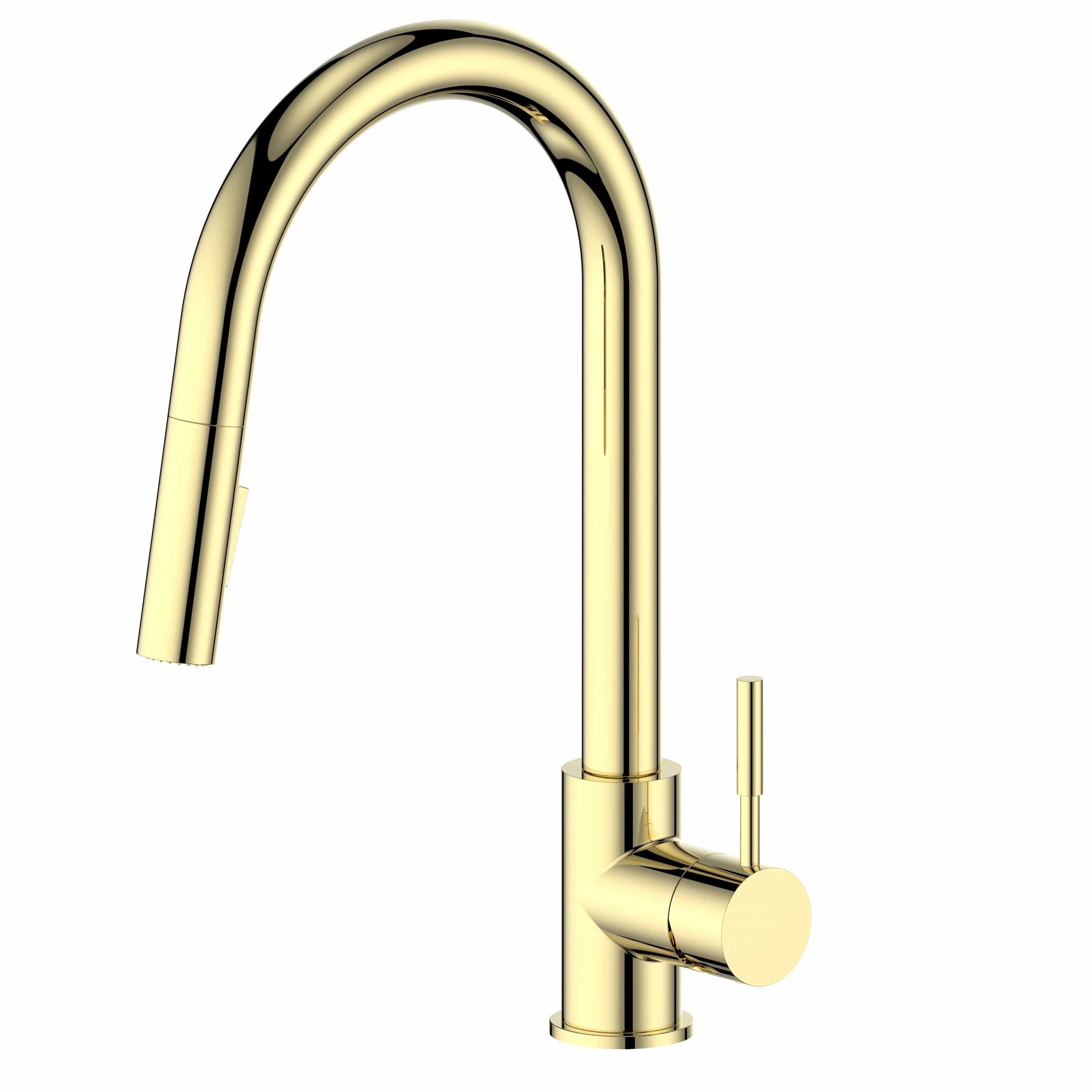 Polished gold kitchen faucet with tall arched spout and single lever control