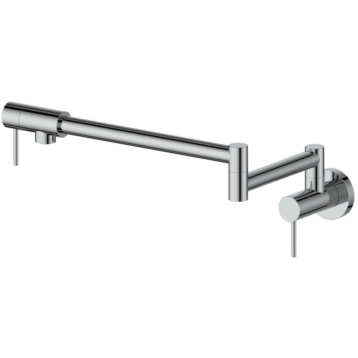 Chrome pot filler faucet with wall-mounted spout and side control handle