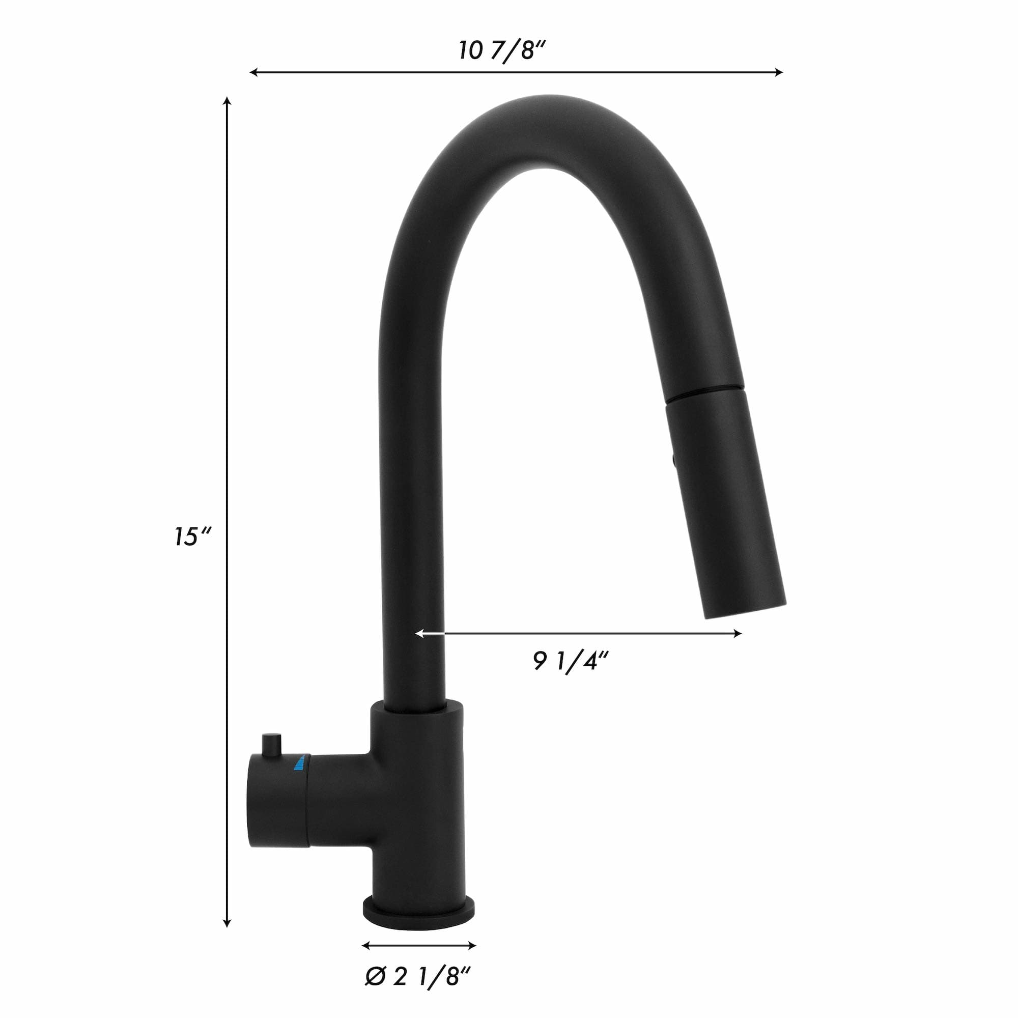 Dark kitchen faucet with tall curved gooseneck spout and wall-mount base