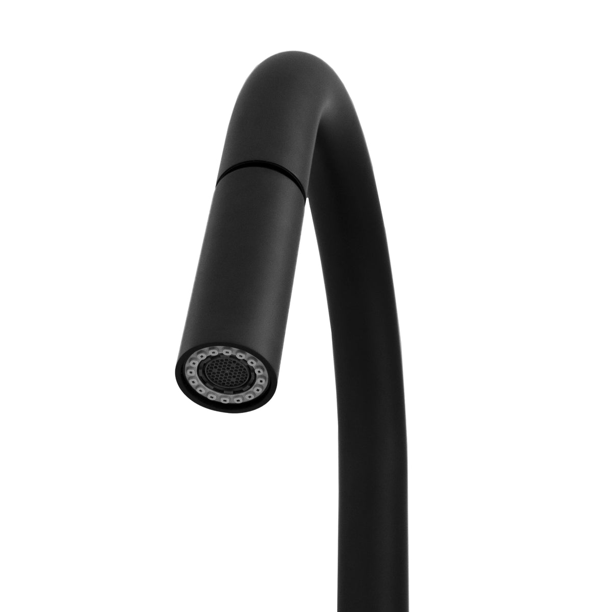 Matte black faucet spout with round aerator spray head