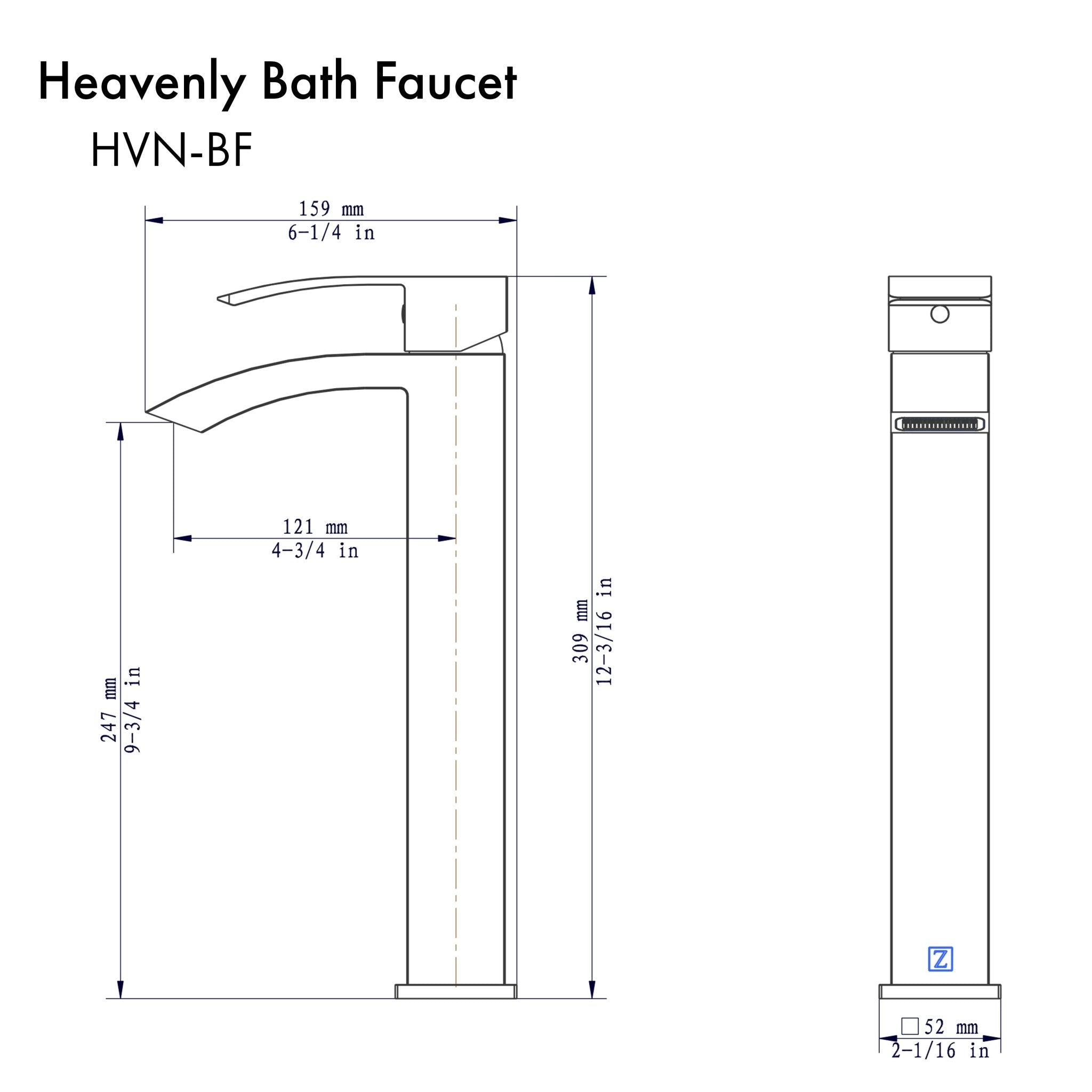 ZLINE brushed nickel bath faucet, tall single-hole body with arched spout.