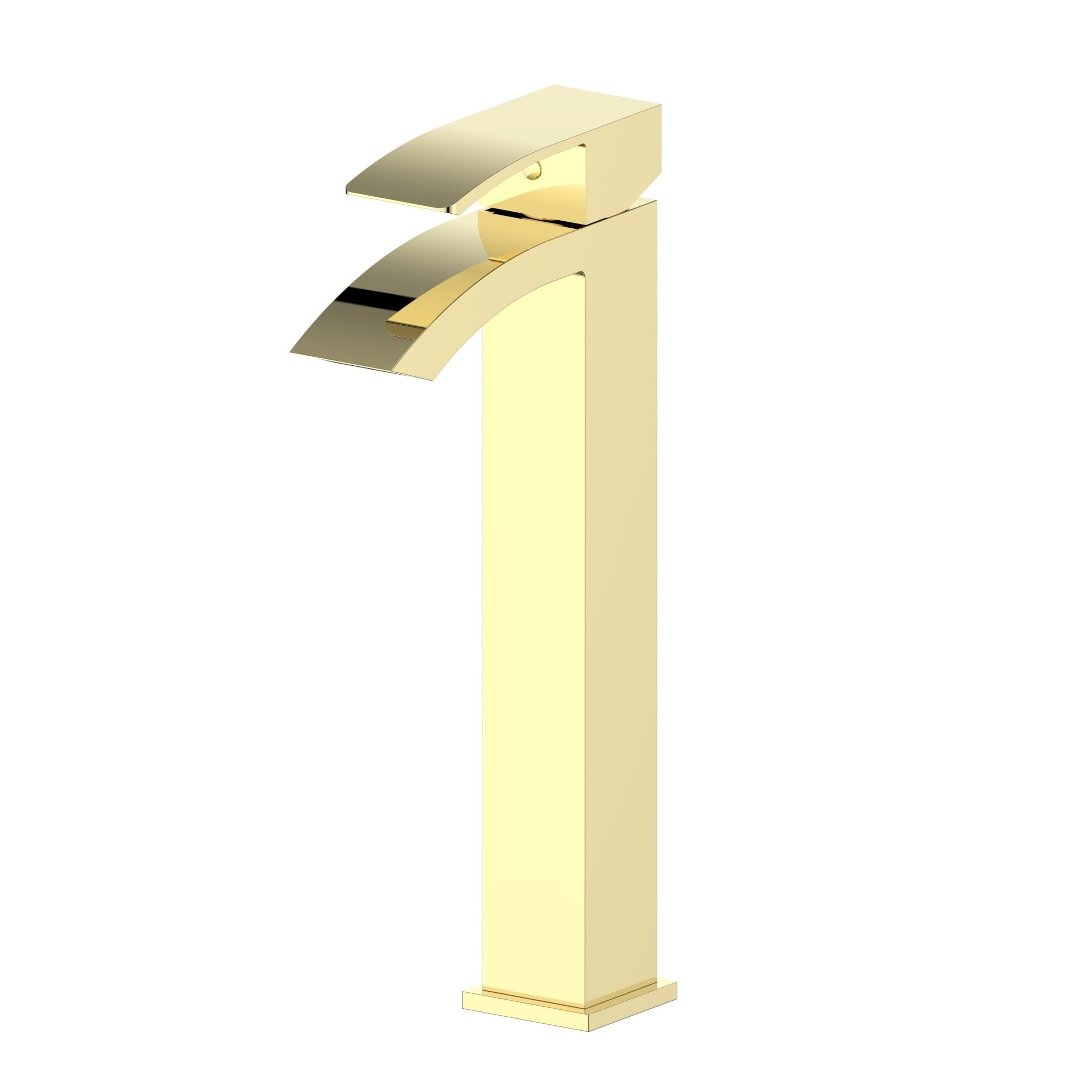 Polished gold tall bath faucet with arched spout and lever handle