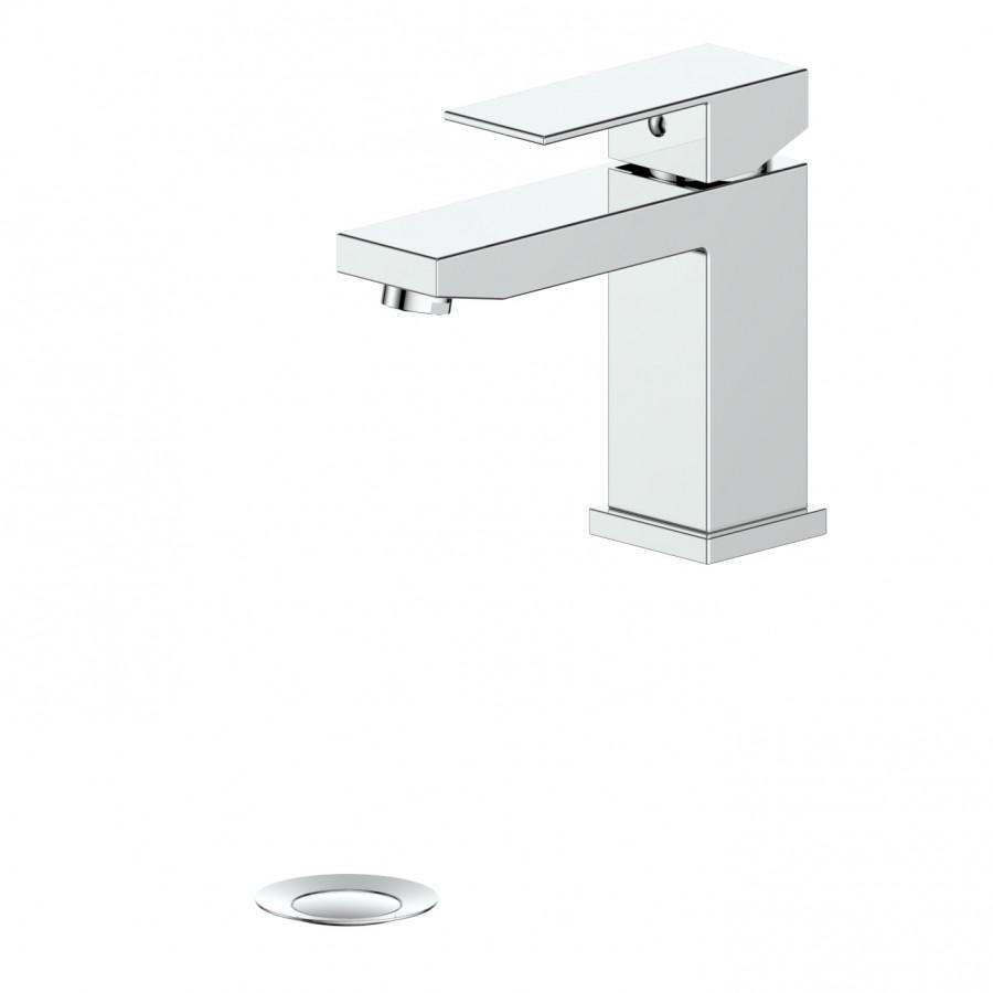 Chrome single-handle bath faucet with rectangular spout and base