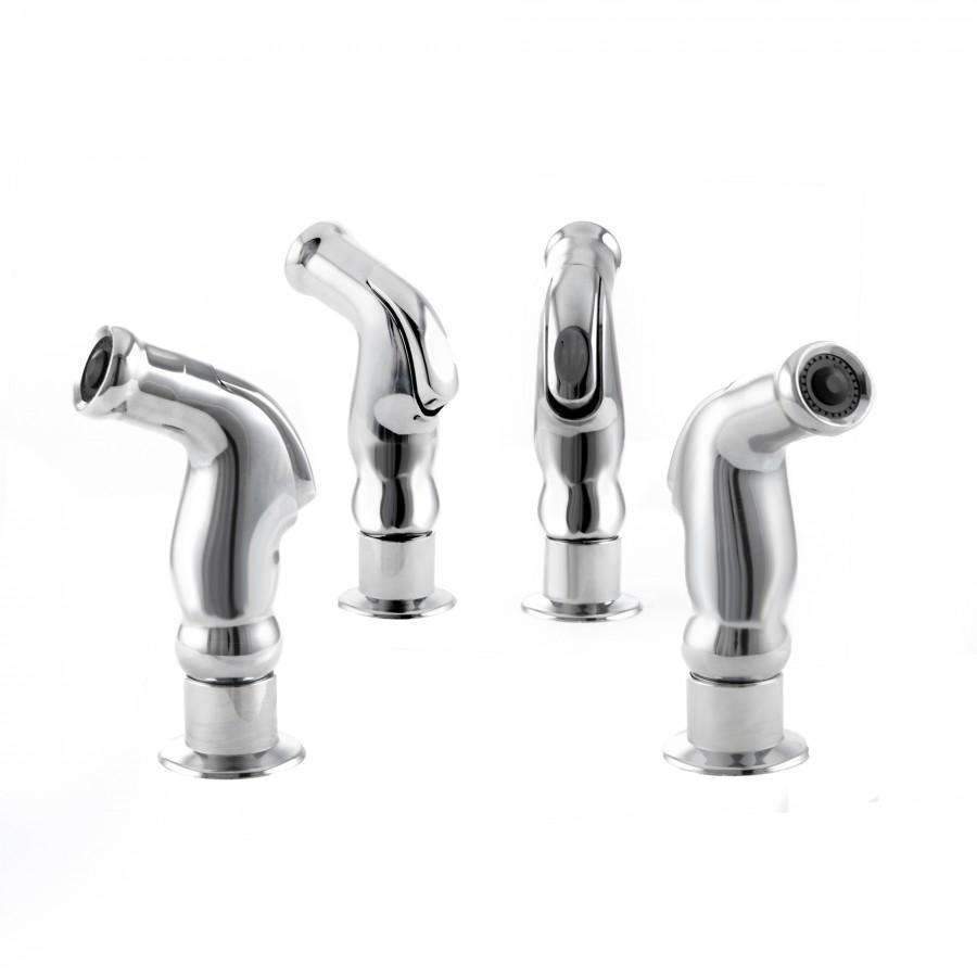 Chrome widespread faucet set with four fixtures and aerator tips