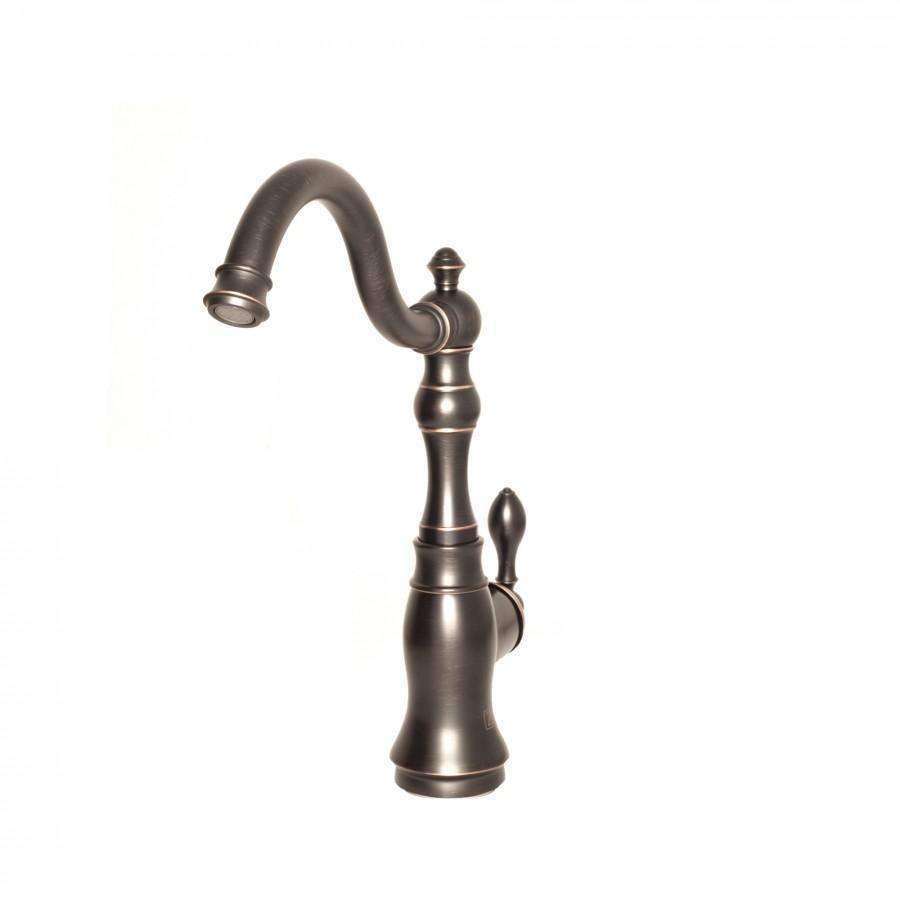 Oil-rubbed bronze gooseneck kitchen faucet with side lever handle