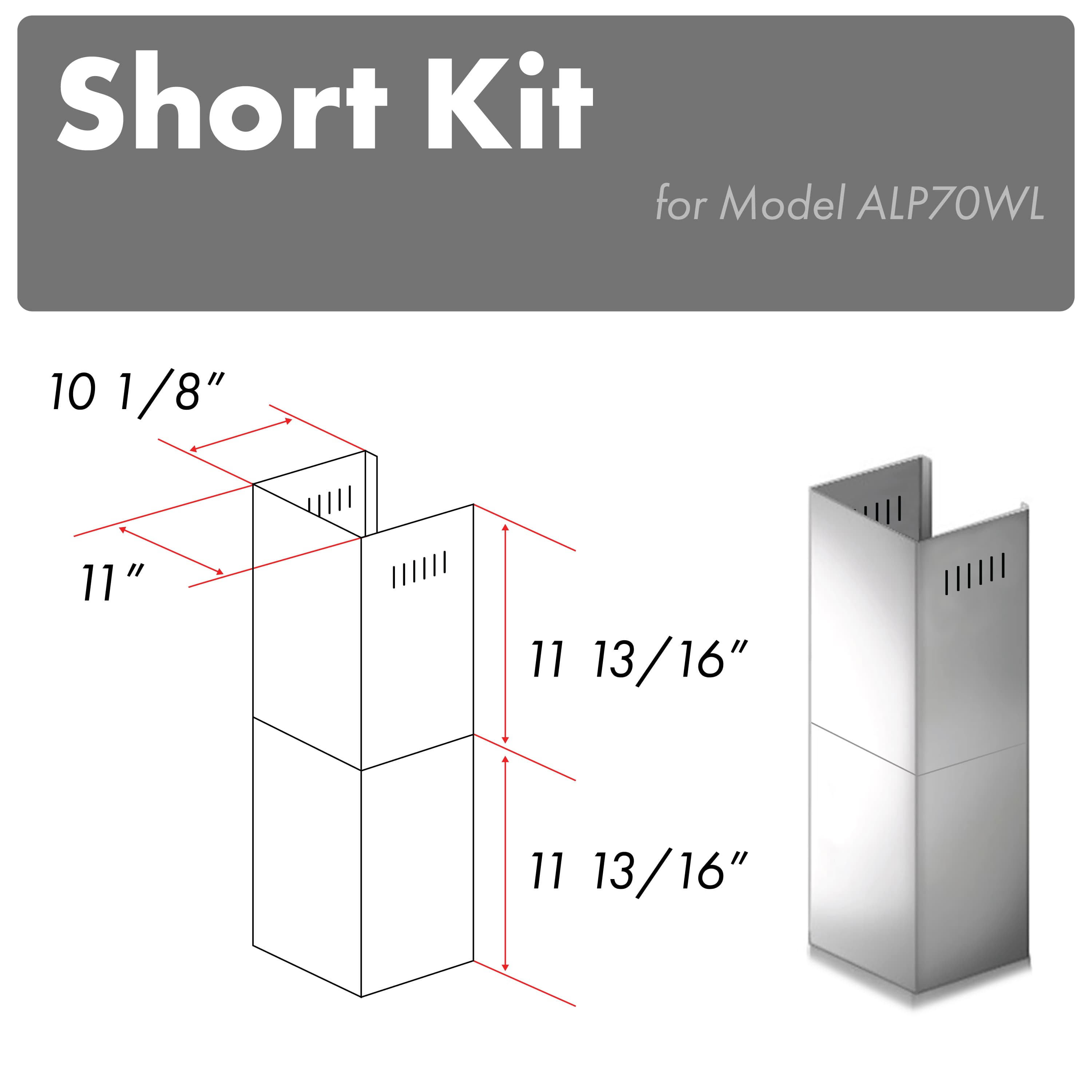 Stainless steel short chimney kit, two vented pieces with angled outlets