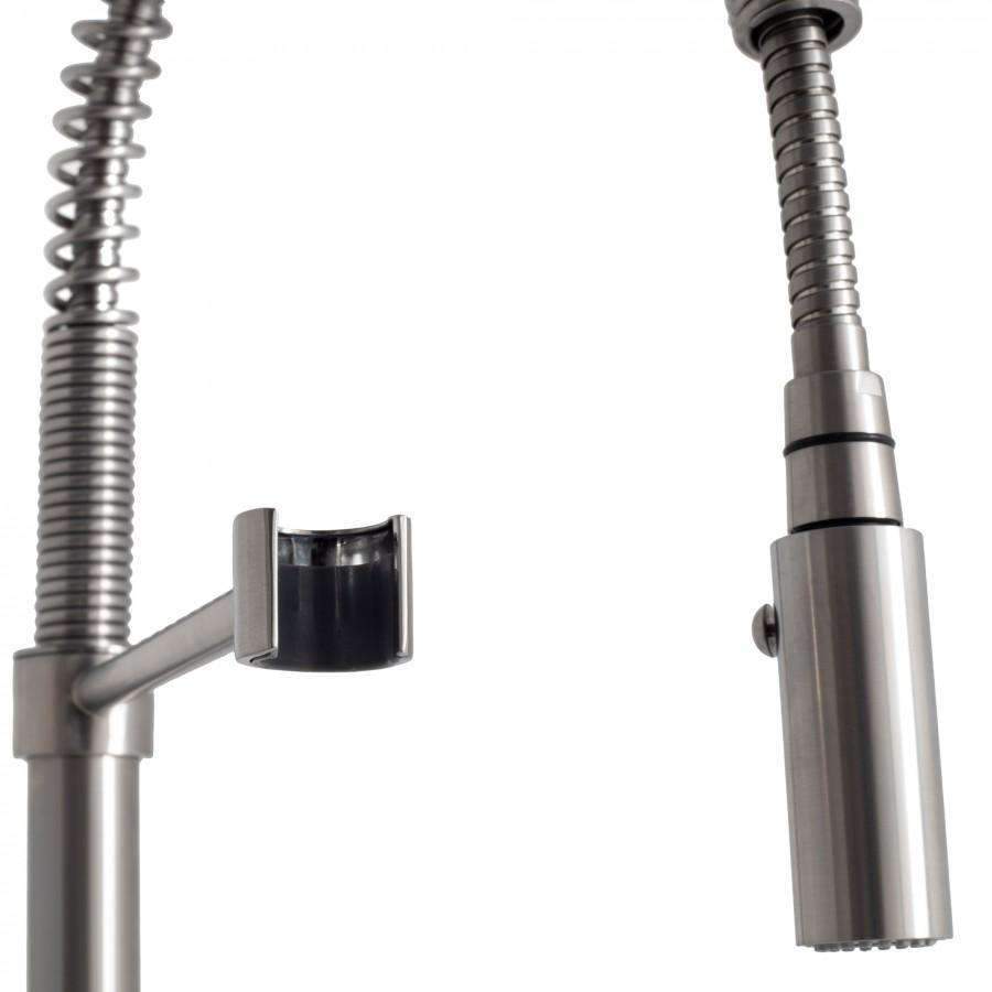 Brushed nickel faucet sprayer head with matching mounting clips
