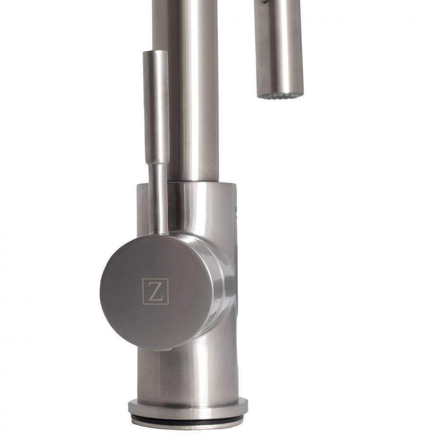 Brushed nickel faucet handle and base with circular control cover
