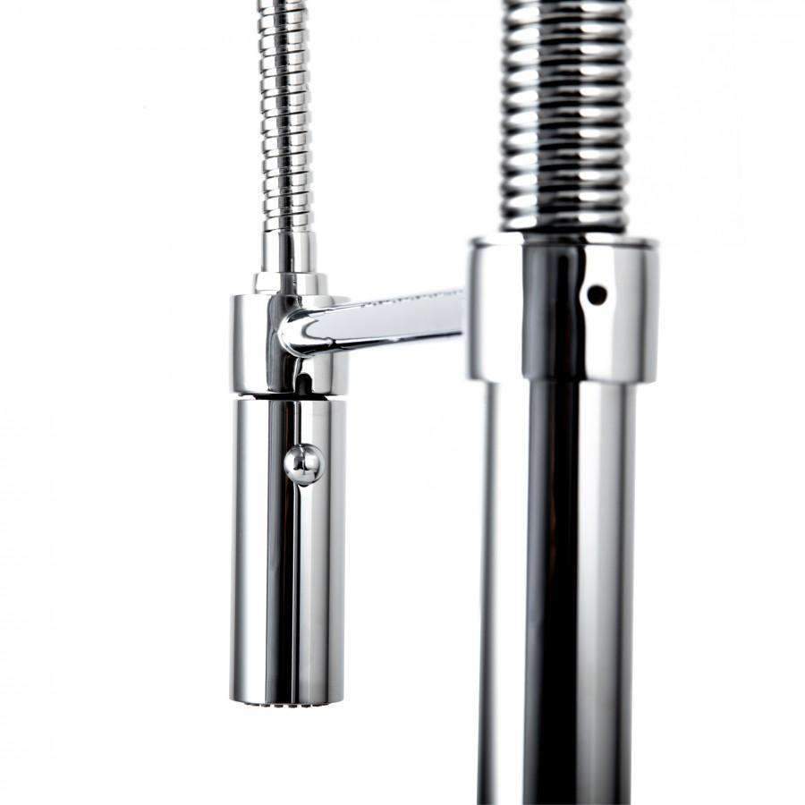 Chrome kitchen faucet mounting and flexible hose connection