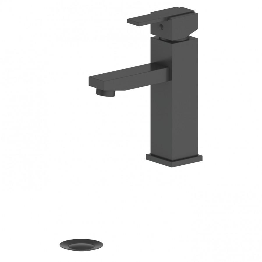 Matte black bath faucet with single lever and square spout