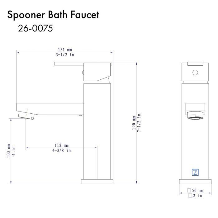 Matte black bath faucet dimension diagram, 26-0075