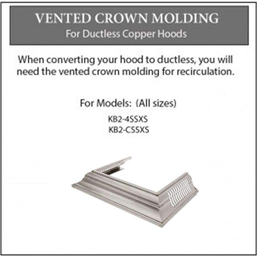 Vented crown molding kit for ductless hoods, ribbed satin stainless steel profile