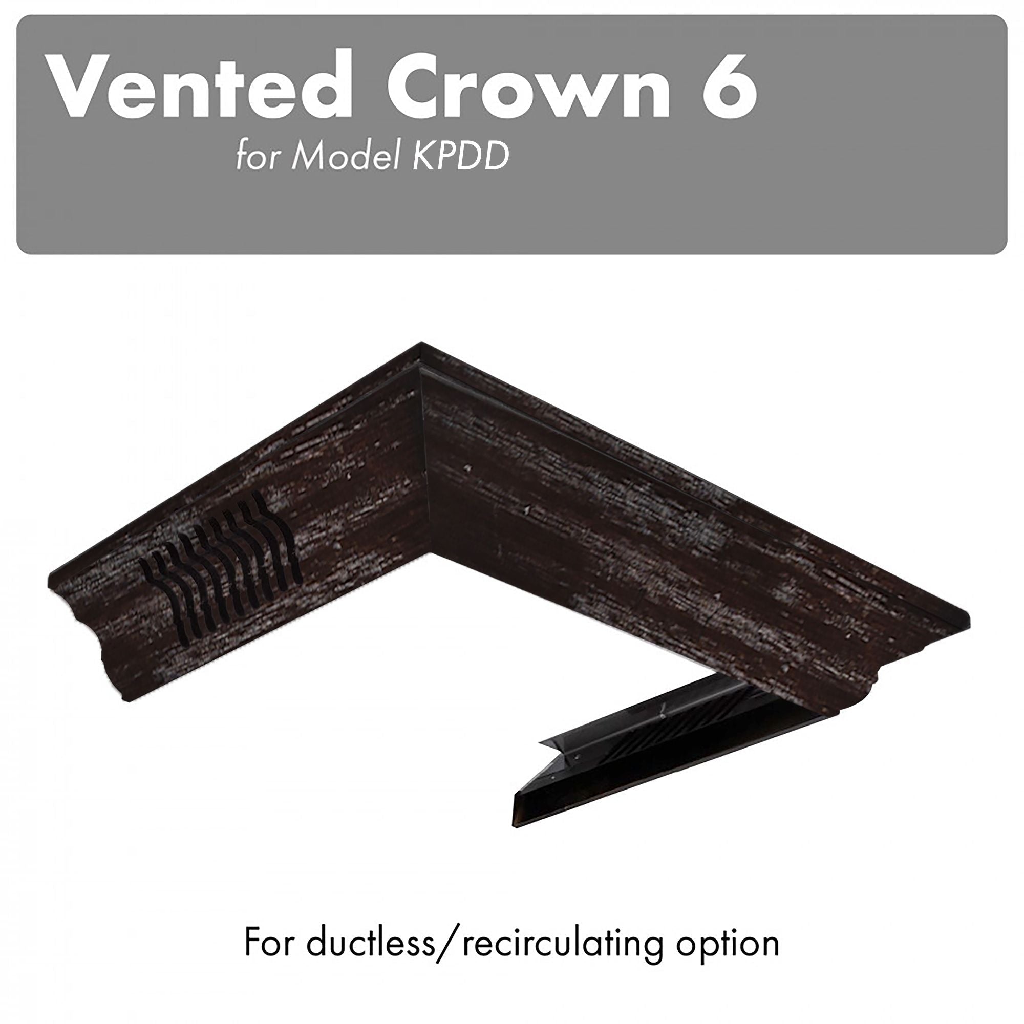 L-shaped vented crown molding profile for wall-mounted range hood, dark finish