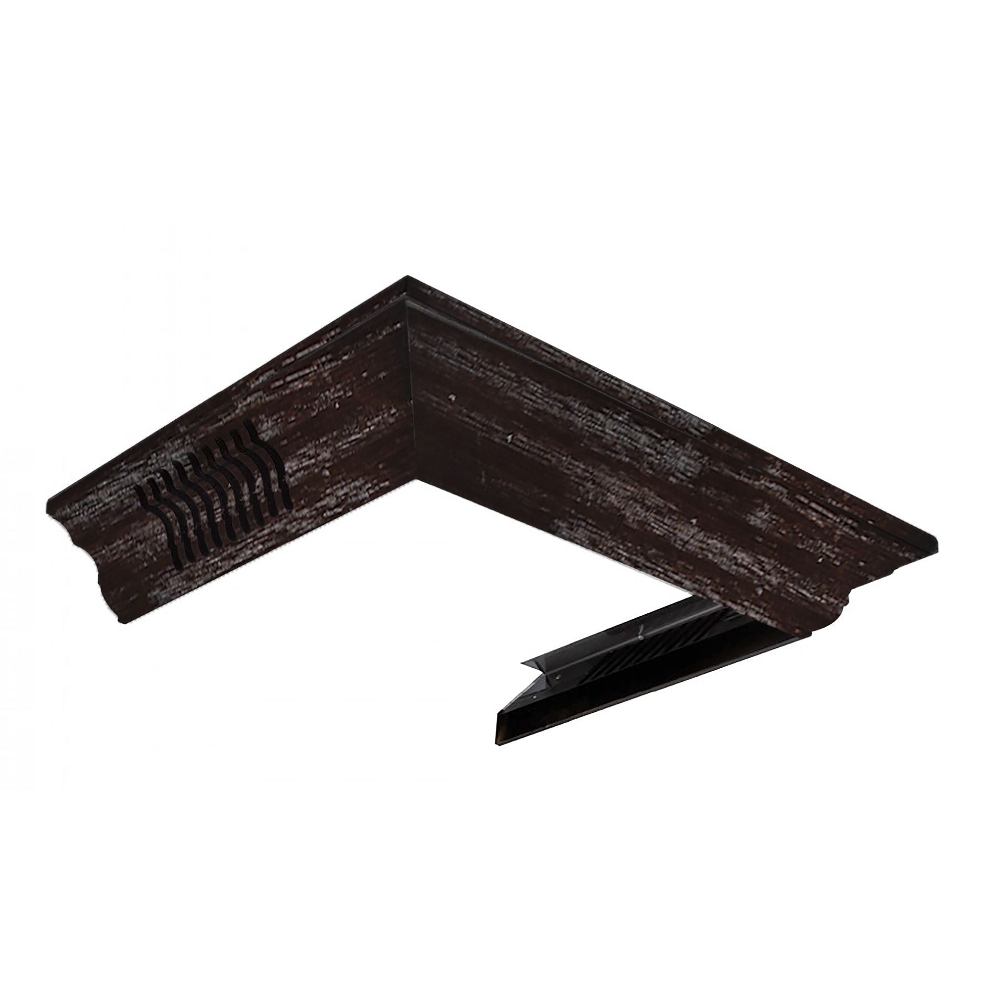 Vented crown molding profile corner piece with vent outlet for wall-mounted range hood