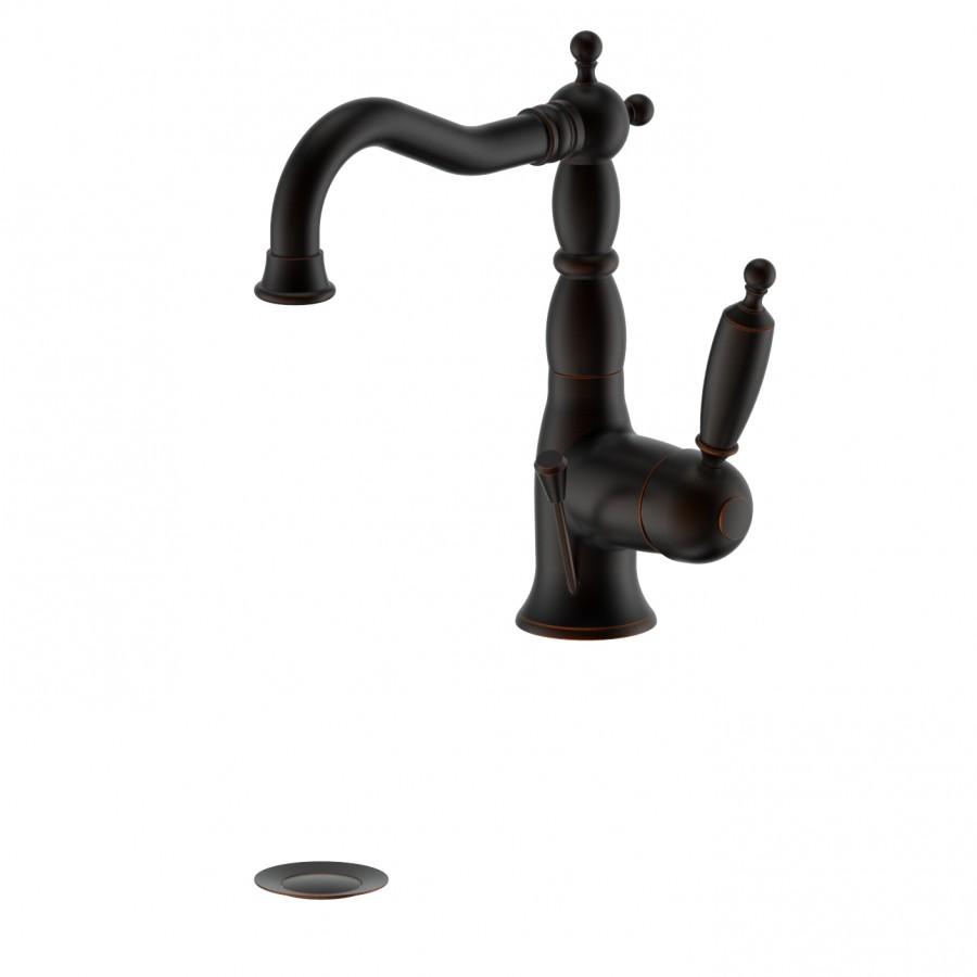 Oil-rubbed bronze widespread bath faucet with two handles and curved spout