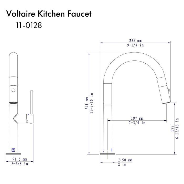 Kitchen faucet dimensions diagram showing arched spout and mounting measurements
