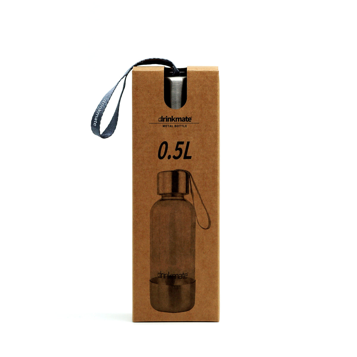 0.5L PET bottle with stainless steel base and cap in retail carton