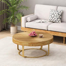 Parrot Uncle 31.5-Inch Modern Round Coffee Table with Wooden Carving Pattern & Metal Legs for Living Room , Reception Room